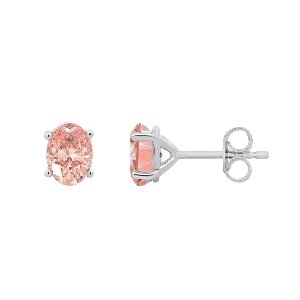 14K WHITE GOLD 2.00CT OVAL PINK DIAMOND LADIES EARRINGS