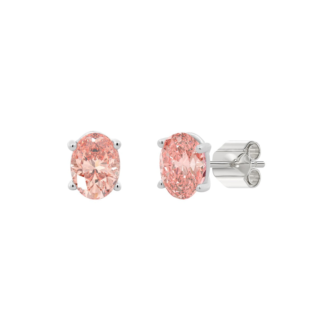 14K WHITE GOLD 2.00CT OVAL PINK DIAMOND LADIES EARRINGS