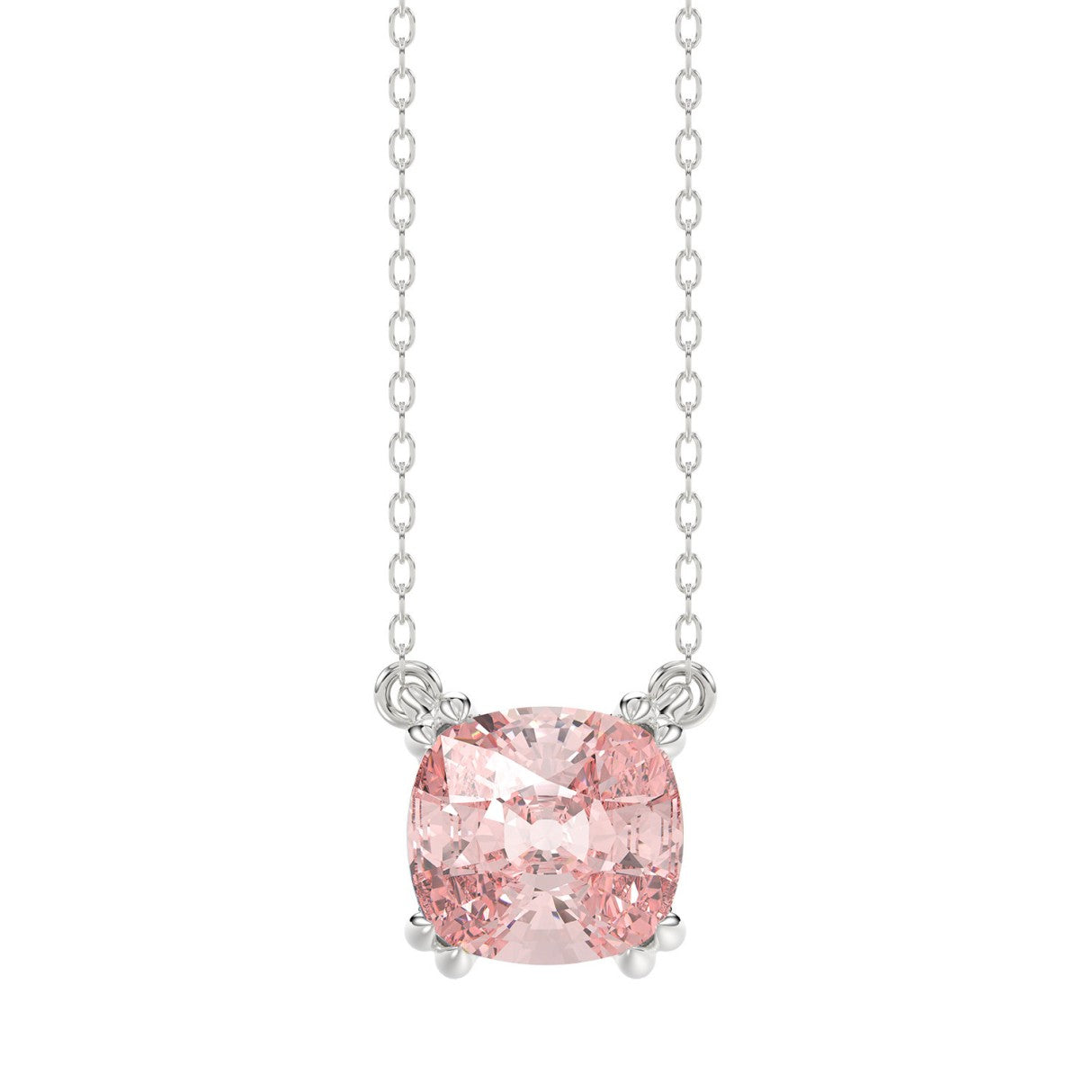 14K WHITE GOLD 1.00CT CUSHION PINK DIAMOND LADIES PENDANT