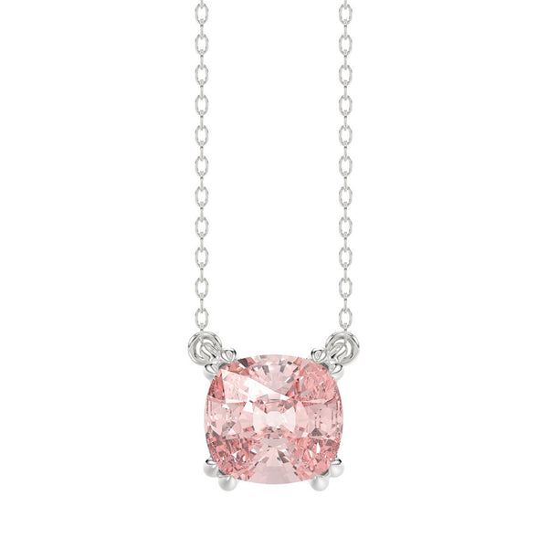 14K WHITE GOLD 1.00CT CUSHION PINK DIAMOND LADIES PENDANT