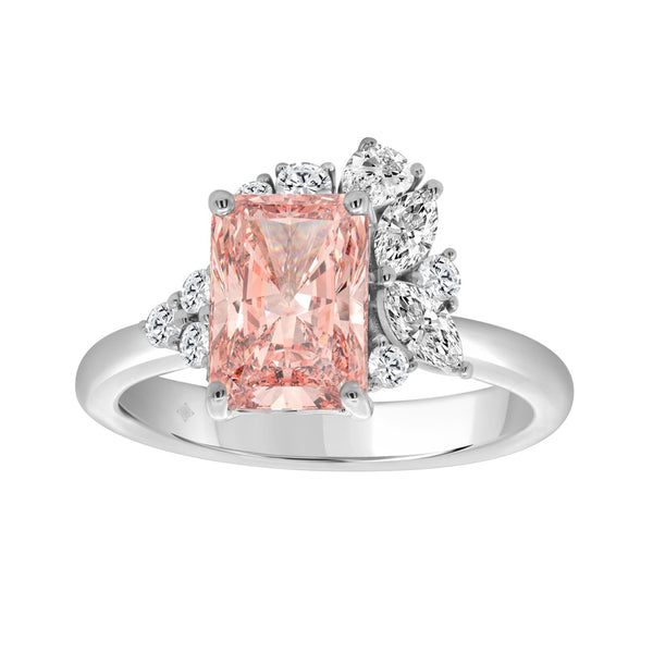 14K WHITE GOLD 2 1/2CT ROUND/MARQUISE/PEAR/PINK RADIANT DIAMOND LADIES RING (CENTER STONE PINK RADIANT DIAMOND 2CT)