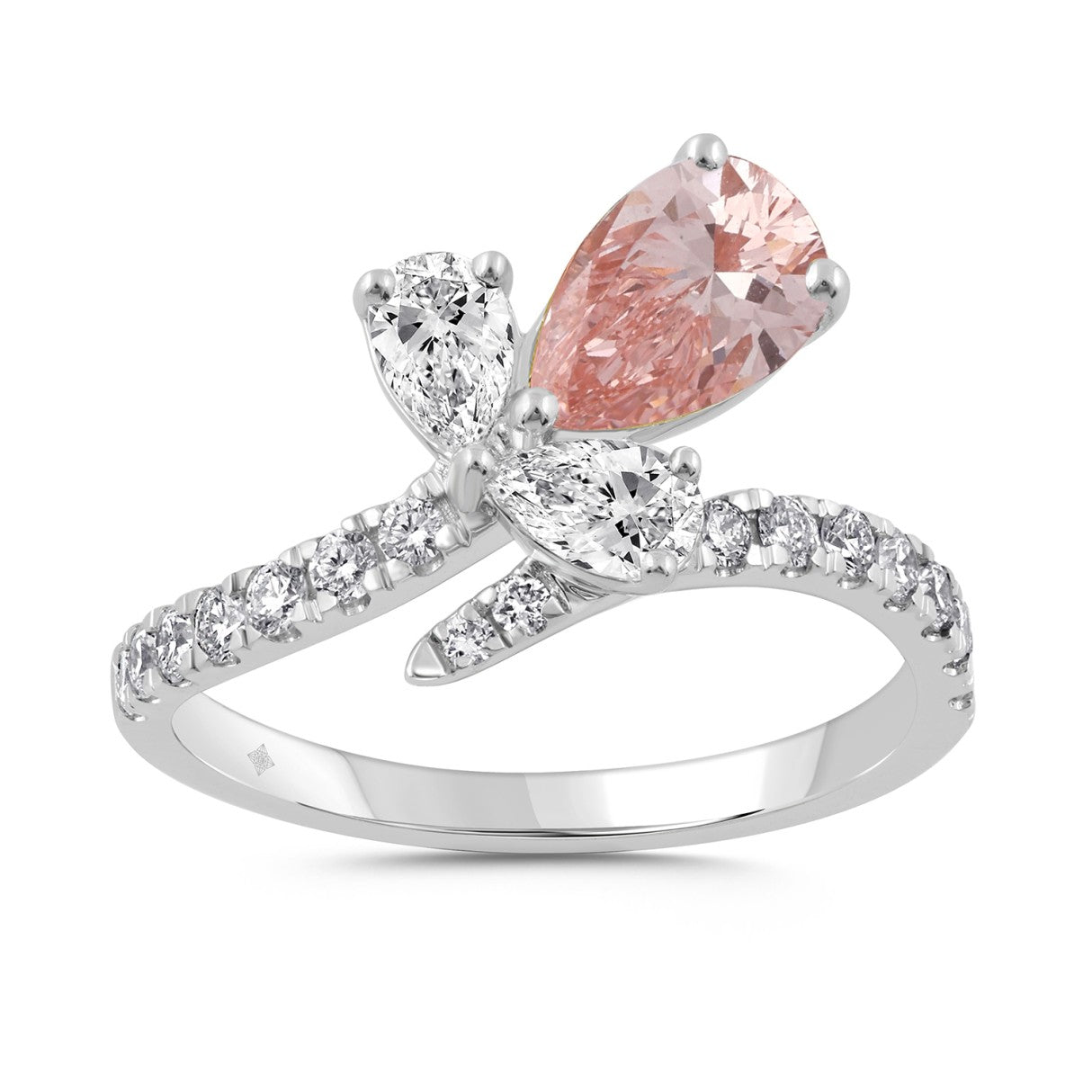 14K WHITE GOLD 1 3/4CT ROUND/PEAR/PINK PEAR DIAMOND LADIES RING (CENTER STONE PEAR DIAMOND 1.00CT)