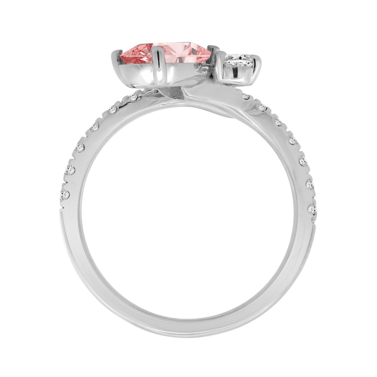 14K WHITE GOLD 1 3/4CT ROUND/PEAR/PINK PEAR DIAMOND LADIES RING (CENTER STONE PEAR DIAMOND 1.00CT)