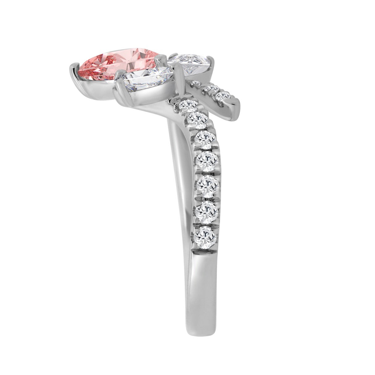 14K WHITE GOLD 1 3/4CT ROUND/PEAR/PINK PEAR DIAMOND LADIES RING (CENTER STONE PEAR DIAMOND 1.00CT)