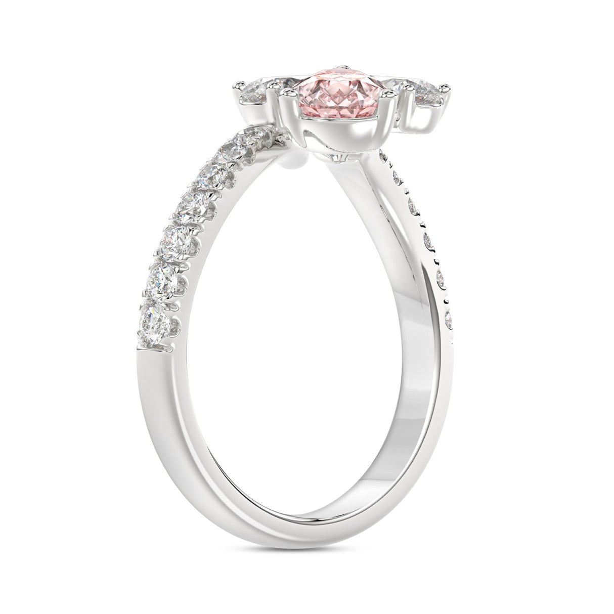 ETERNAL BLUSH COLLECTION 14K WHITE GOLD 1 3/4CT ROUND/PEAR/PINK PEAR DIAMOND LADIES RING (CENTER STONE PINK PEAR DIAMOND 1.00CT)