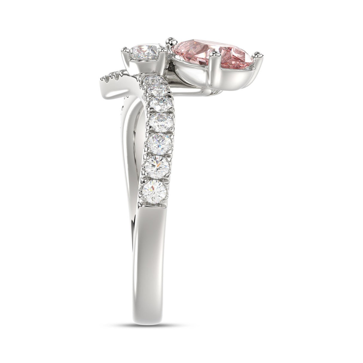 ETERNAL BLUSH COLLECTION 14K WHITE GOLD 1 3/4CT ROUND/PEAR/PINK PEAR DIAMOND LADIES RING (CENTER STONE PINK PEAR DIAMOND 1.00CT)