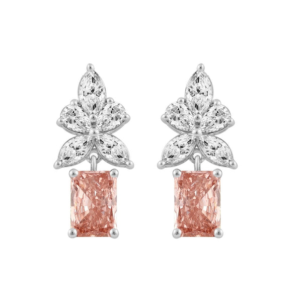 14K WHITE GOLD 3.00CT PEAR/MARQUISE/PINK RADIANT DIAMOND LADIES EARRINGS