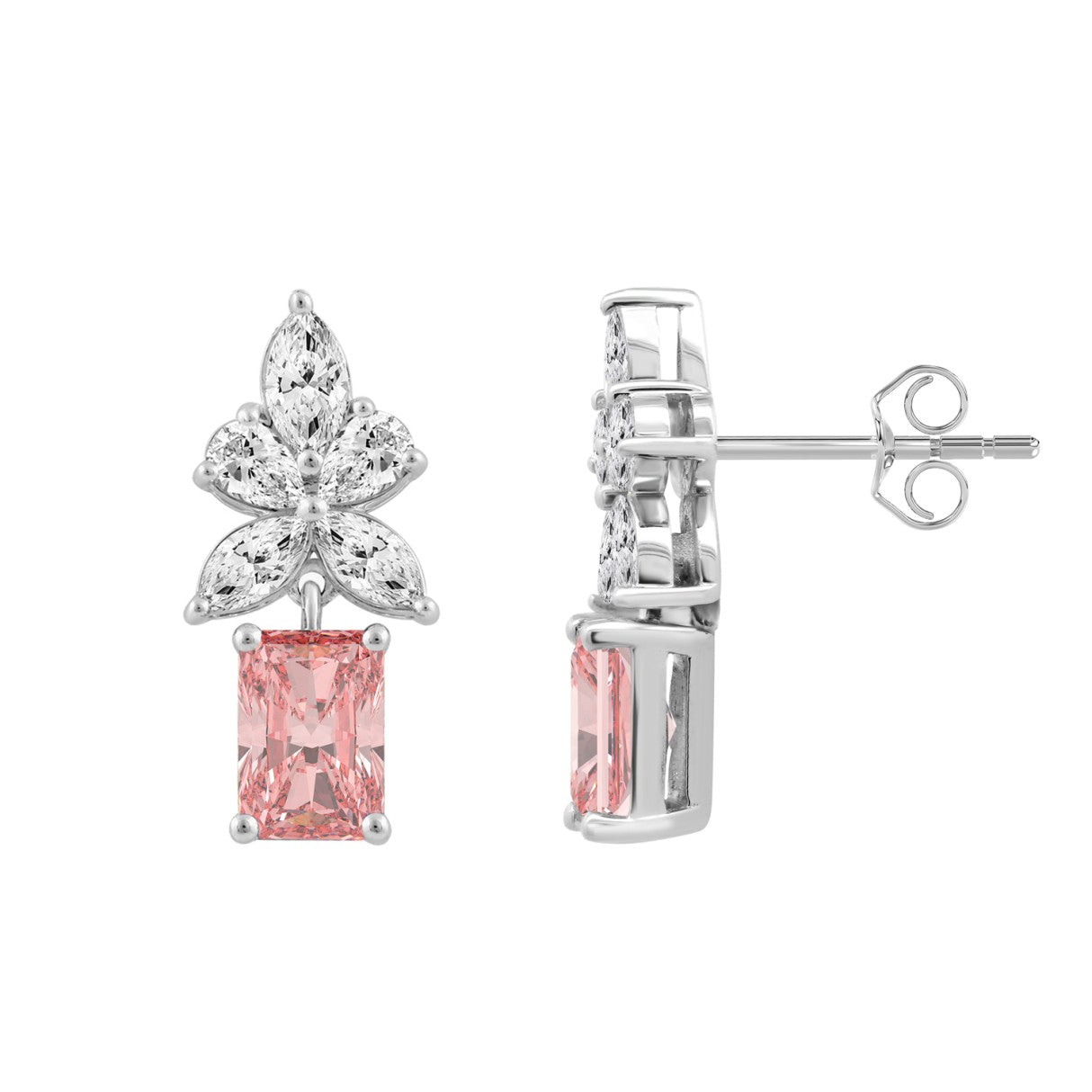 14K WHITE GOLD 3.00CT PEAR/MARQUISE/PINK RADIANT DIAMOND LADIES EARRINGS