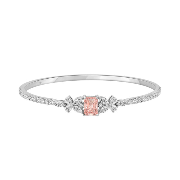 14K WHITE GOLD 3 1/4CT ROUND/PEAR/MARQUISE/PINK RADIANT DIAMOND LADIES BANGLE (CENTER STONE RADIANT DIAMOND 1 1/2CT