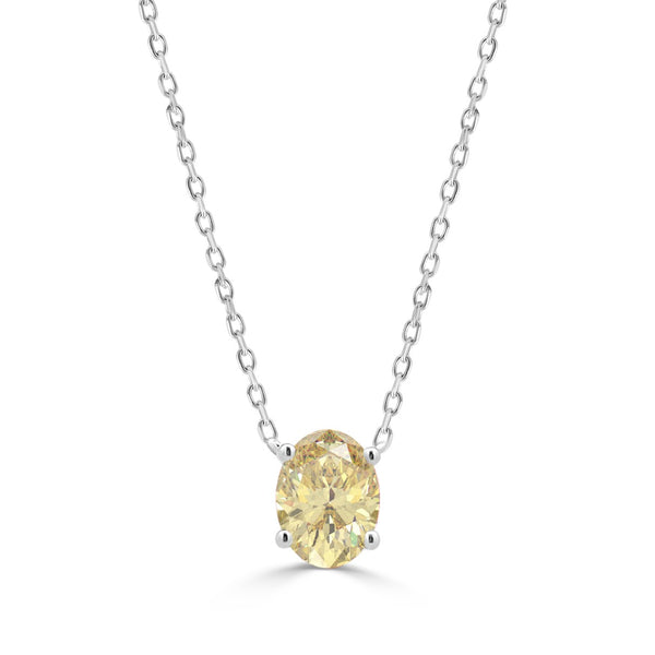 14K WHITE GOLD 1.00CT YELLOW OVAL DIAMOND LADIES PENDANT