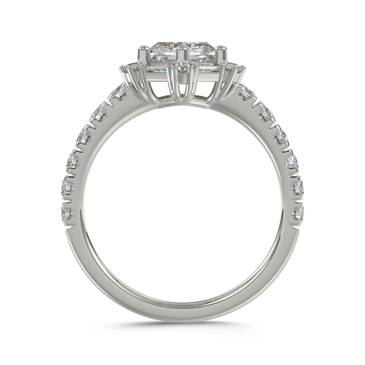 14K WHITE GOLD 1 3/4CT ROUND/BAGUETTE/HEZAGON STEP CUT DIAMOND LADIES RING