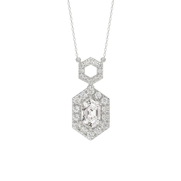 14K WHITE GOLD  1 1/2CT ROUND/HEZAGON DIAMOND STEP CUT DIAMOND LADIES PENDANT