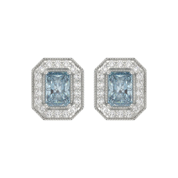 14K WHITE GOLD CRAFTED WITH 18K YELLOW GOLD BACK PLATE 1 1/4CT ROUND/BLUE EMERALD DIAMOND LADIES EARRINGS