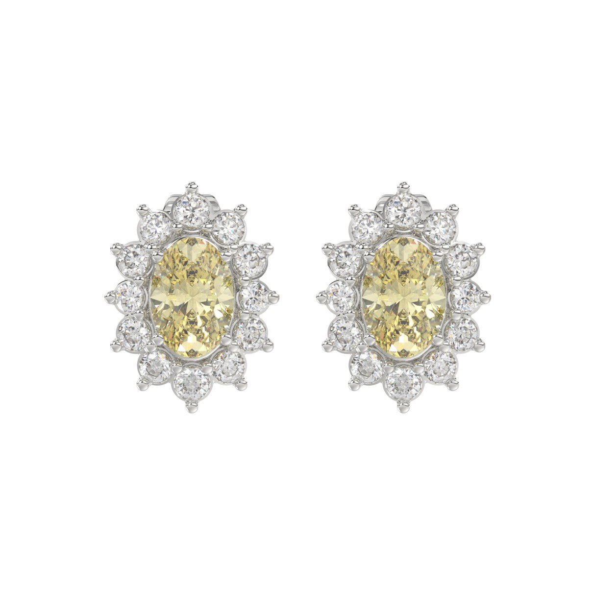 14K WHITE GOLD CRAFTED WITH 18K YELLOW GOLD BACK PLATE 1 1/2CT ROUND/YELLOW OVAL DIAMOND LADIES EARRINGS
