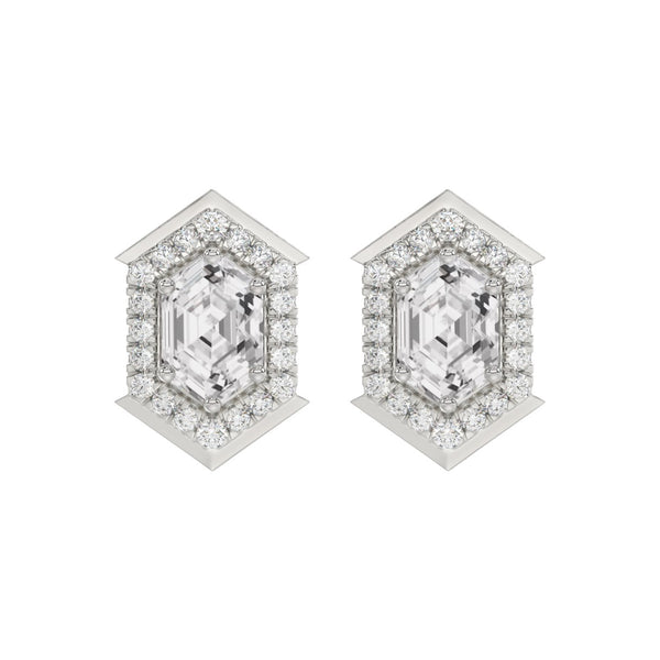 14K WHITE GOLD 1 1/4CT ROUND/HEXAGON DIAMOND LADIES EARRINGS