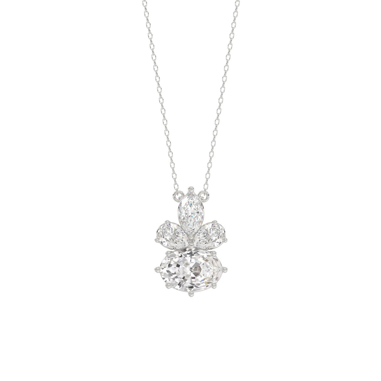 14K WHITE GOLD 1 1/2CT MARQUISE/PEAR/OVAL DIAMOND LADIIES PENDANT WITH CHAIN