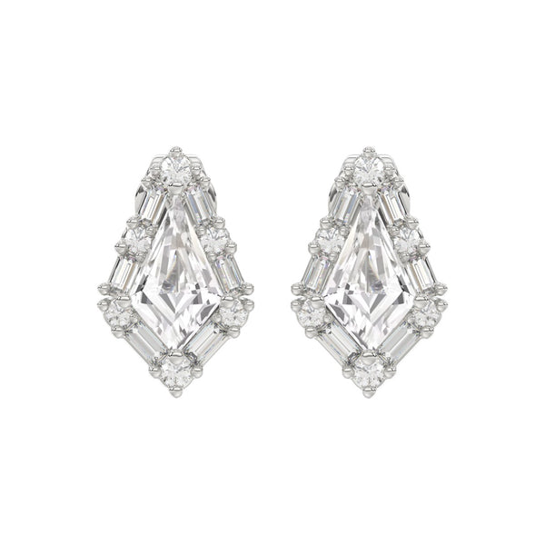 14K WHITE GOLD 1 1/4CT ROUND/BAGUETTE/KITE DIAMOND LADIES EARRINGS