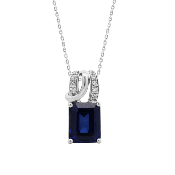 14K WHITE GOLD 1/10CT ROUND/BLUE EMERALD DIAMOND LADIES PENDANT WITH CHAIN