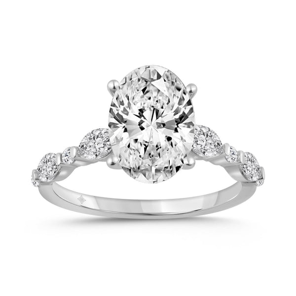 14K WHITE GOLD 4.00CT ROUND/OVAL/MARQUISE DIAMOND LADIES RING (CENTER STONE OVAL DIAMOND 3 1/2CT)