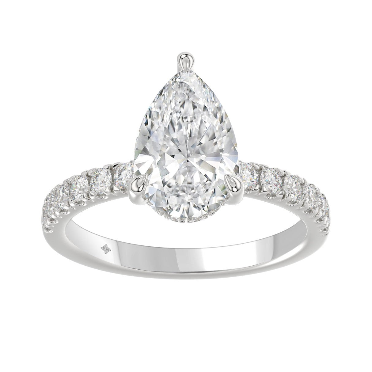 14K WHITE GOLD 3 1/2CT ROUND/PEAR DIAMOND LADIES RING (CENTER STONE PEAR DIAMOND 3CT)