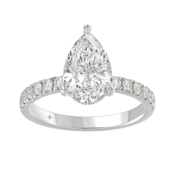 14K WHITE GOLD 3 1/2CT ROUND/PEAR DIAMOND LADIES RING (CENTER STONE PEAR DIAMOND 3CT)