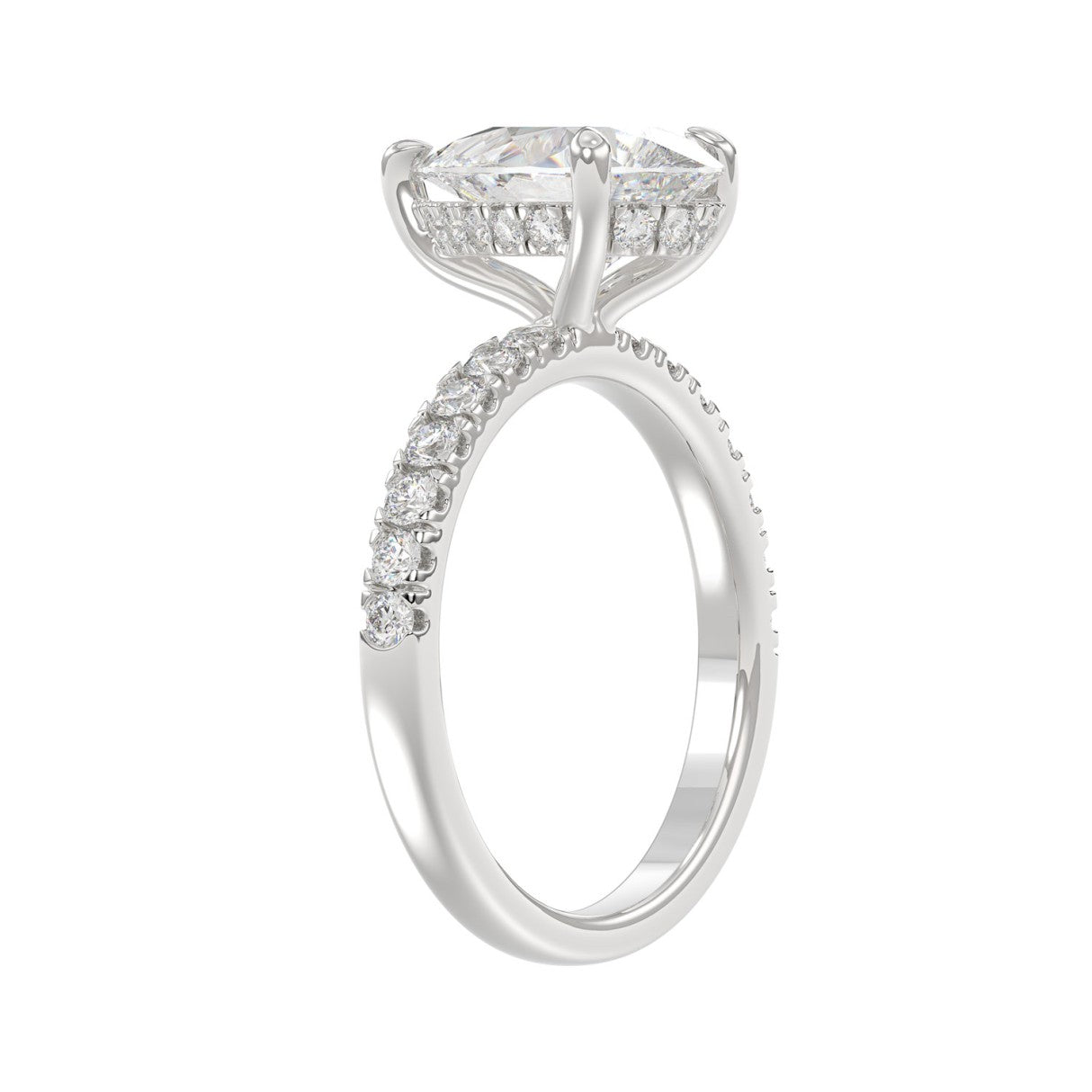 14K WHITE GOLD 3 1/2CT ROUND/PEAR DIAMOND LADIES RING (CENTER STONE PEAR DIAMOND 3CT)