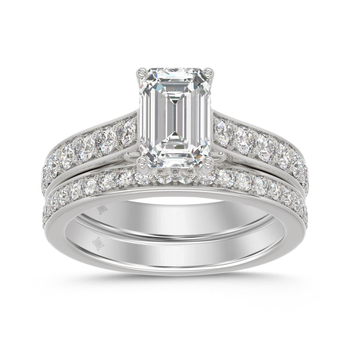 14K WHITE GOLD 2 1/2CT ROUND/EMERALD DIAMOND LADIES BRIDAL SET (CENTER STONE EMERALD DIAMOND 1 5/8CT)