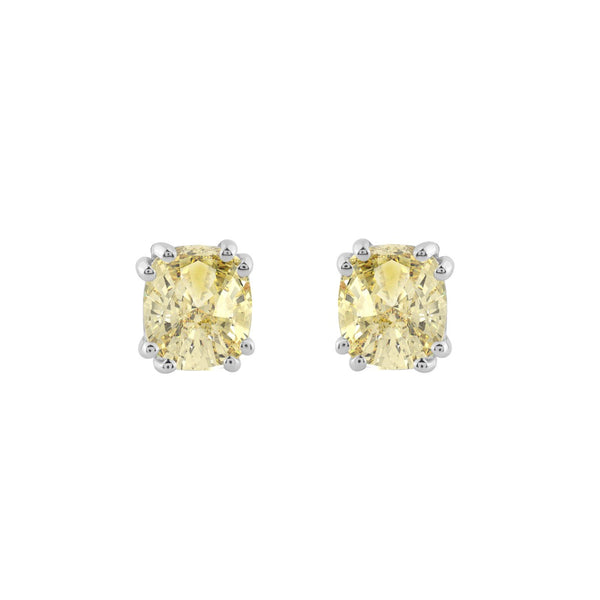 14K WHITE GOLD 1.00CT YELLOW CUSHION DIAMOND LADIES EARRINGS