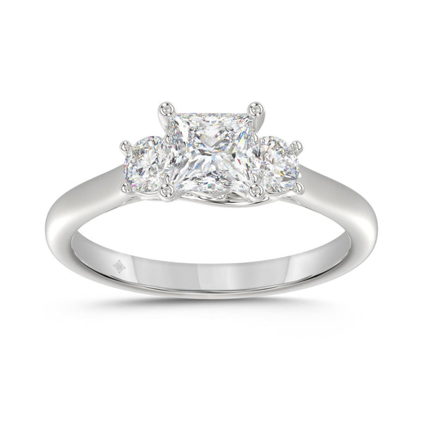 14K WHITE GOLD 1.00CT PRINCESS/ROUND DIAMOND LADIES RING (CENTER STONE PRINCESS DIAMOND 3/4CT)