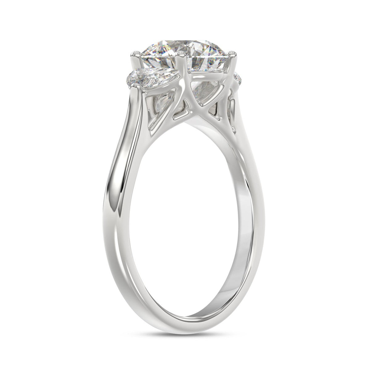 14K WHITE GOLD 2 5/8CT ROUND/HALFMOON DIAMOND LADIES RING (CENTER STONE ROUND DIAMOND 2CT)