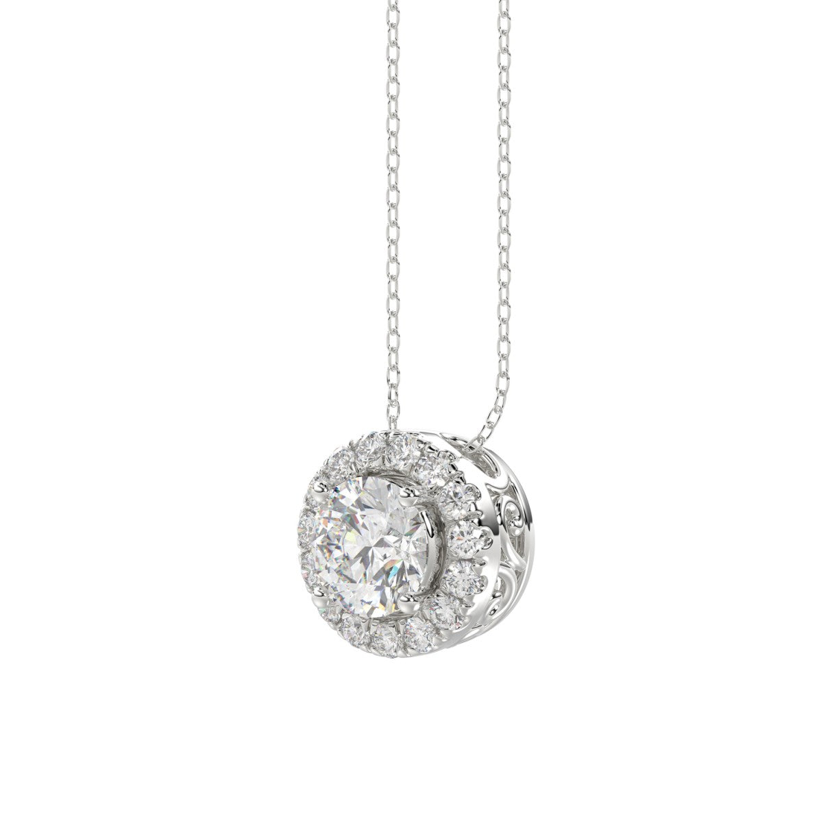 LADIES PENDANT WITH CHAIN 1 1/4CT ROUND DIAMOND 14K WHITE GOLD (CENTER STONE ROUND DIAMOND 1CT)