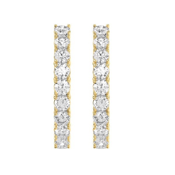 LADIES HOOP EARRINGS 7CT ROUND DIAMOND 14K YELLOW GOLD