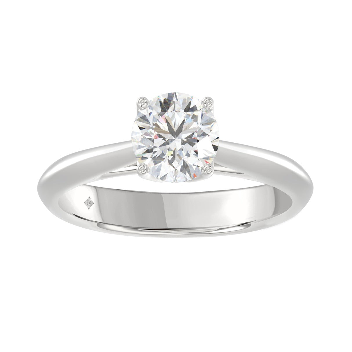 LADIES SOLITAIRE RING 1CT ROUND DIAMOND 14K WHITE GOLD