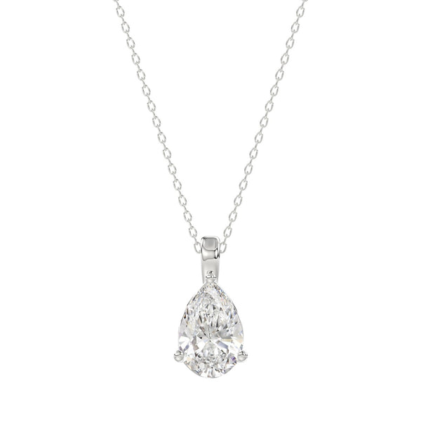 LADIES SOLITAIRE PENDANT WITH CHAIN 1CT PEAR DIAMOND 14K WHITE GOLD