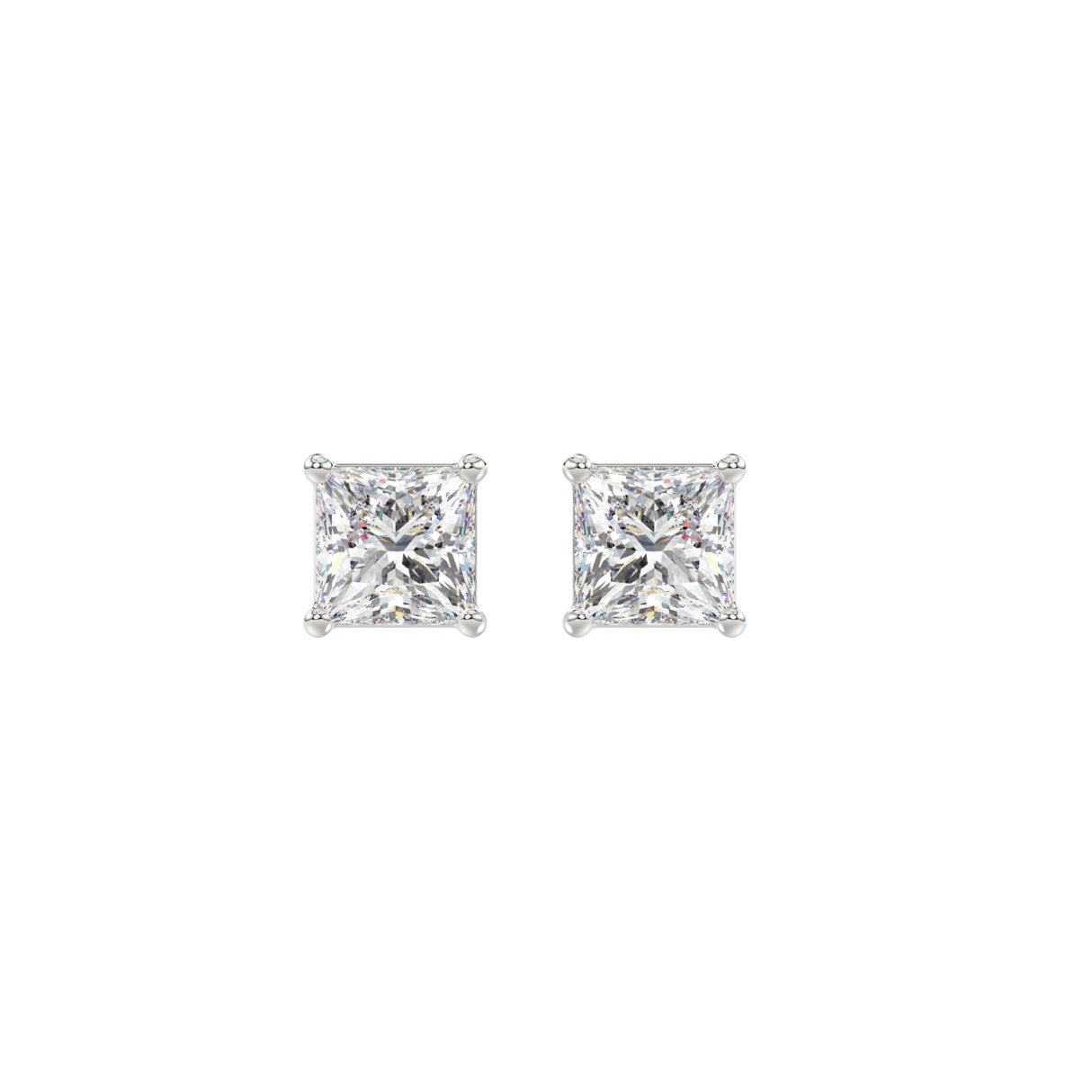 LADIES SOLITAIRE EARRINGS 1CT PRINCESS DIAMOND 14K WHITE GOLD