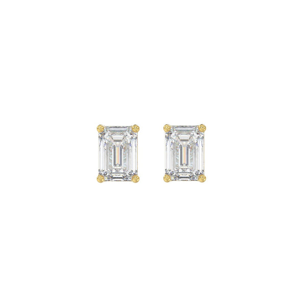 LADIES SOLITAIRE EARRINGS 1CT EMERALD DIAMOND 14K YELLOW GOLD