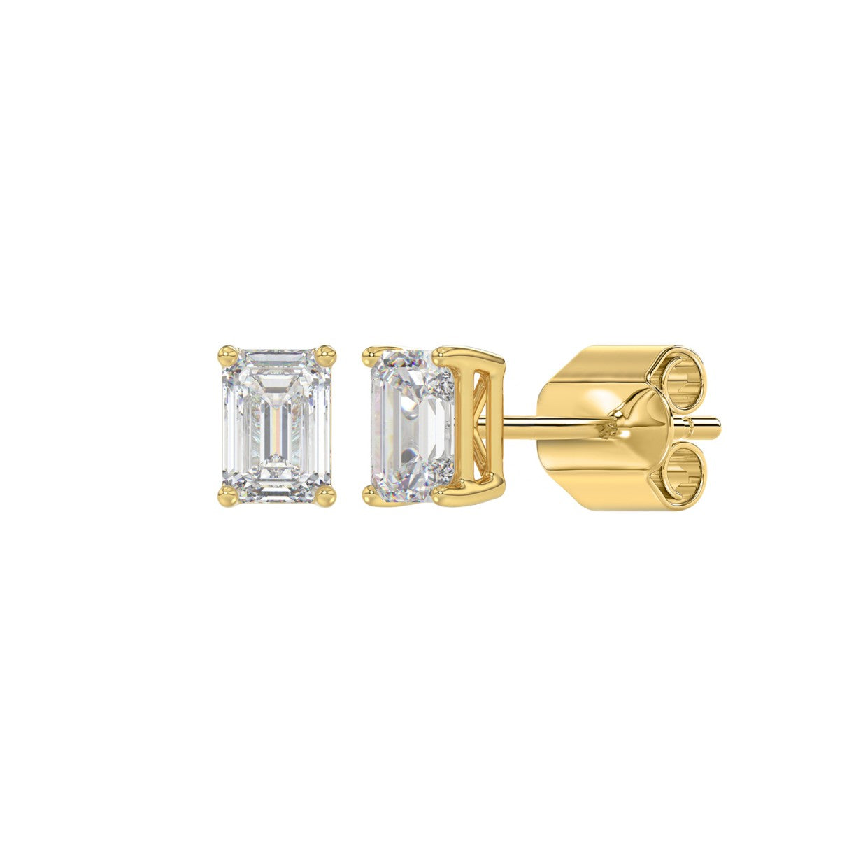 LADIES SOLITAIRE EARRINGS 1CT EMERALD DIAMOND 14K YELLOW GOLD