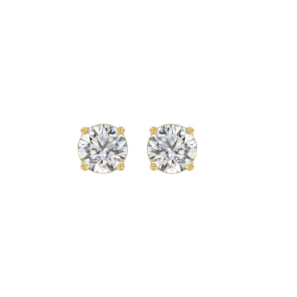 LADIES SOLITAIRE EARRINGS 1CT ROUND DIAMOND 14K YELLOW GOLD
