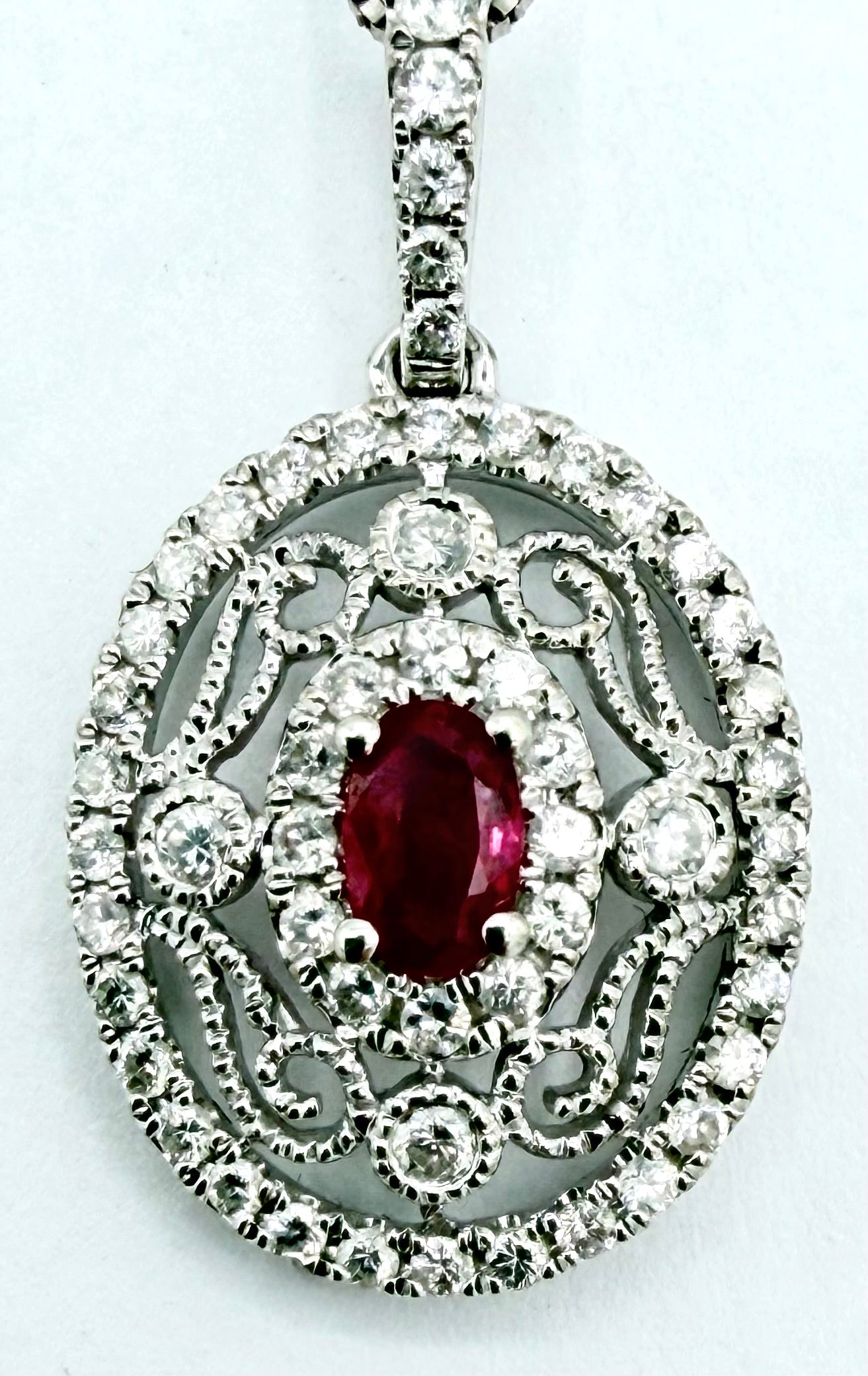 14k White Gold Diamond / Ruby Pendant