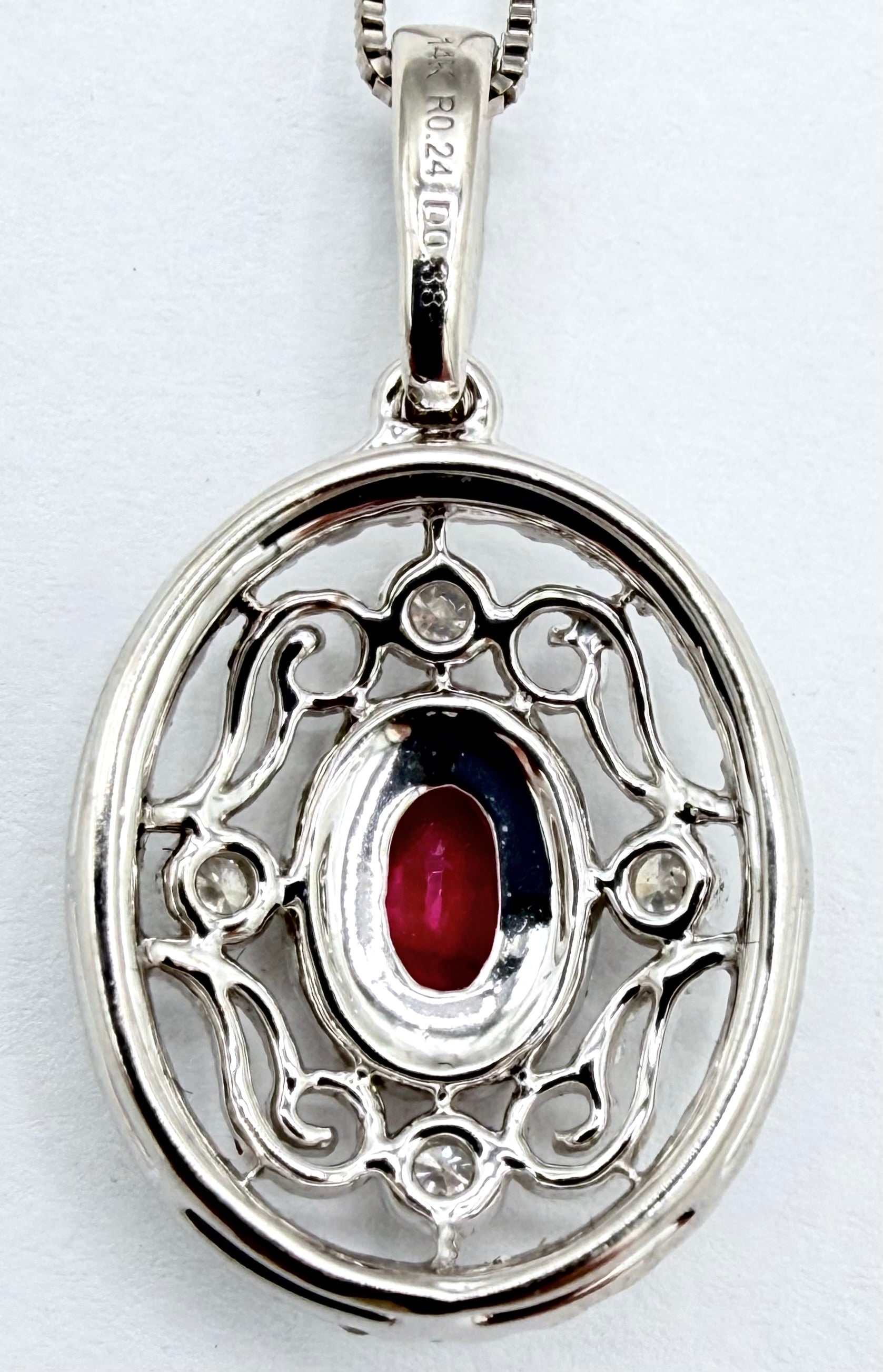 14k White Gold Diamond / Ruby Pendant
