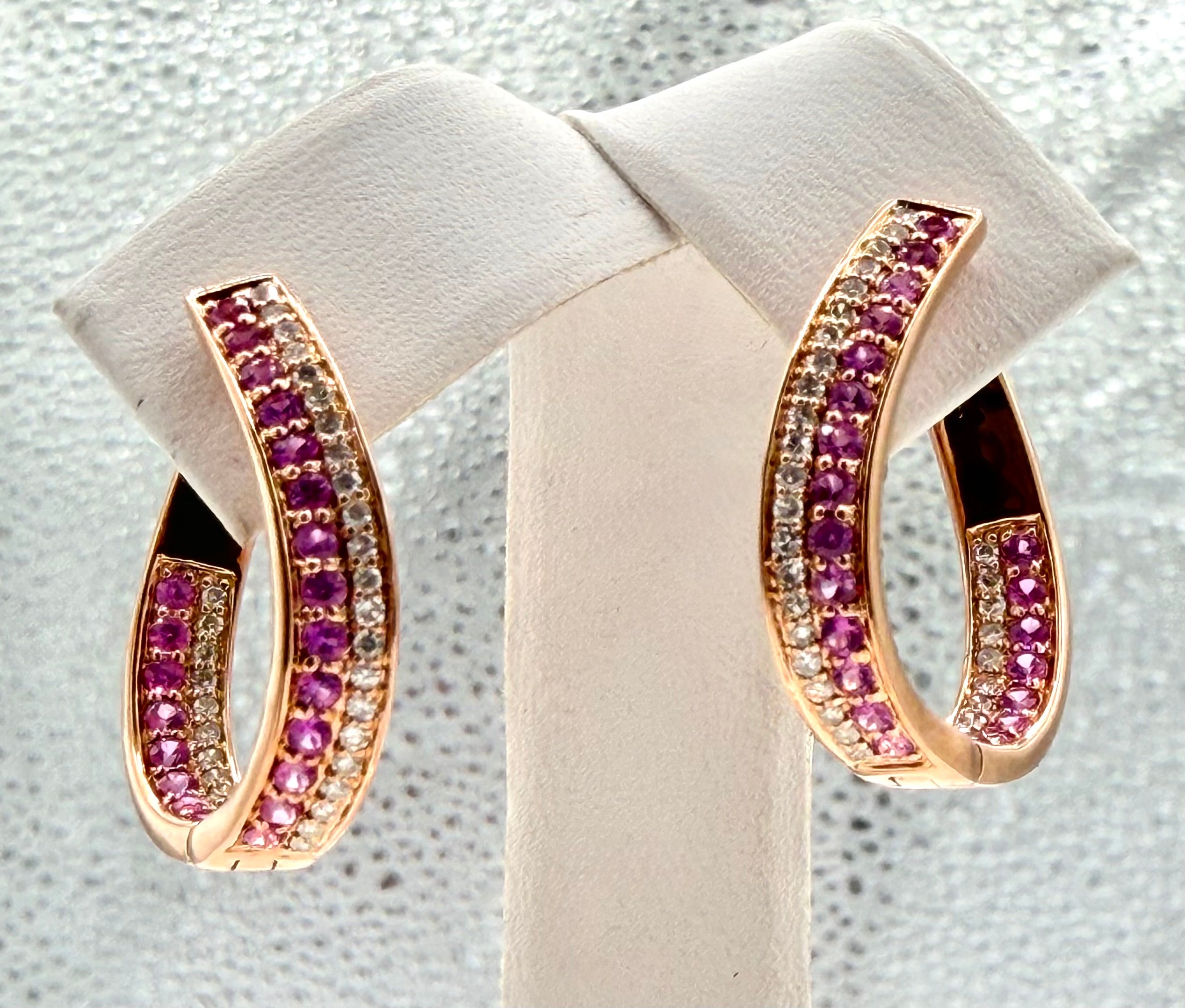 14k Rose Gold Diamond / Pink Sapphire Earrings