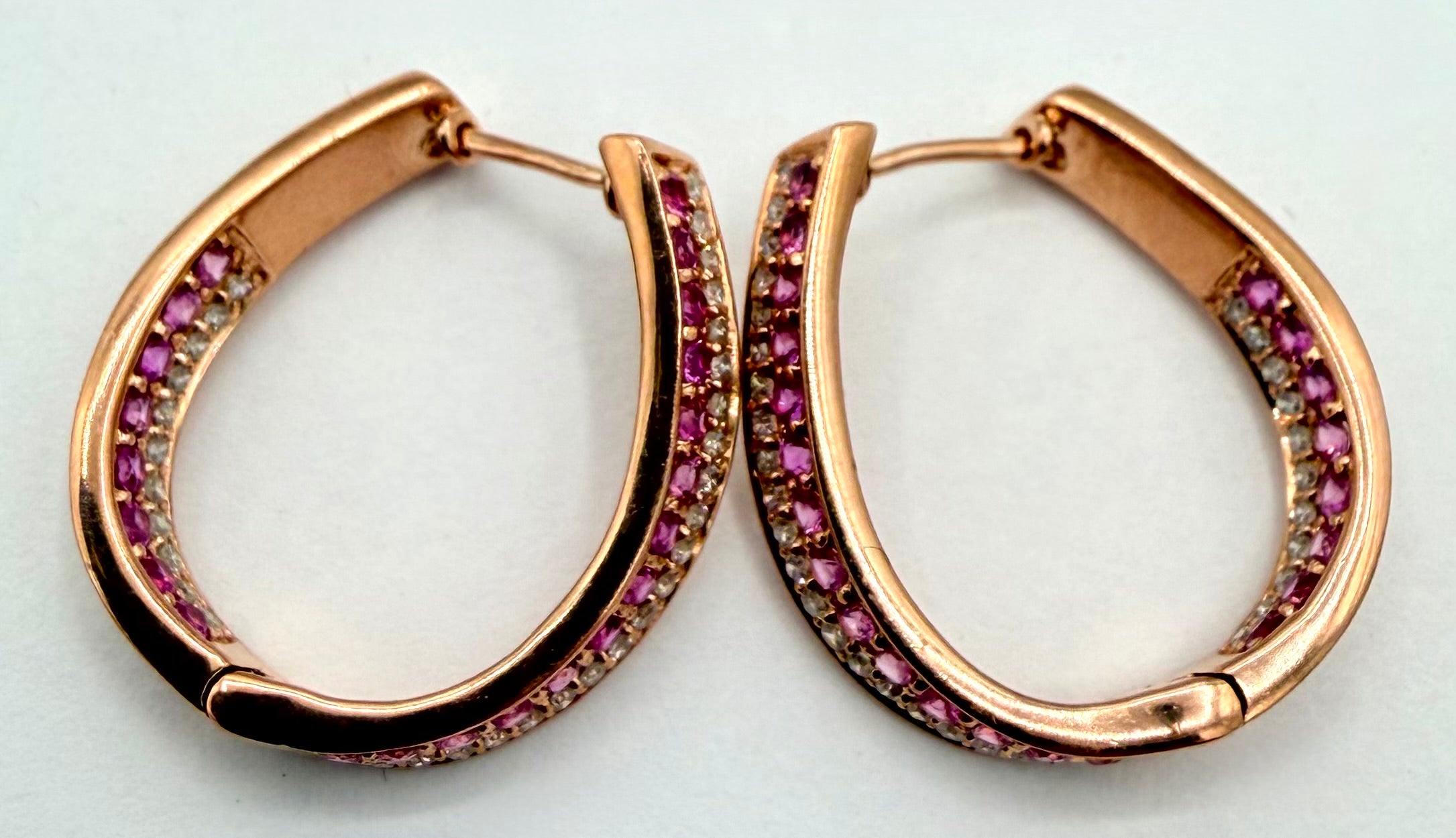 14k Rose Gold Diamond / Pink Sapphire Earrings