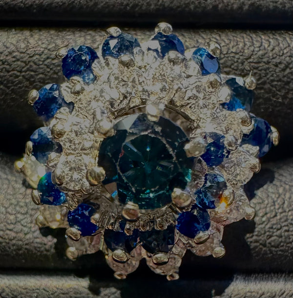 14k White Gold Diamonds/Sapphire Ring