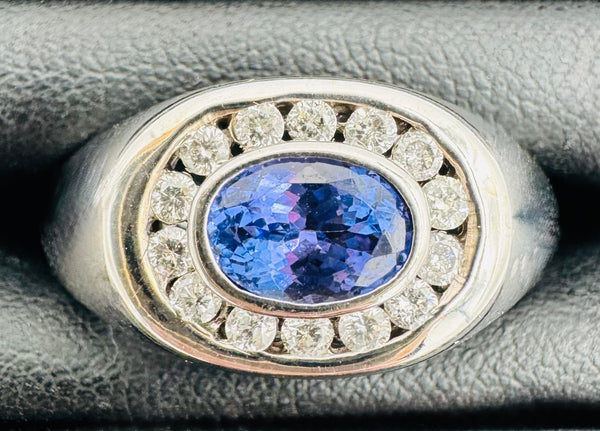 14k White Gold Diamond & Tanzanite Men's Ring