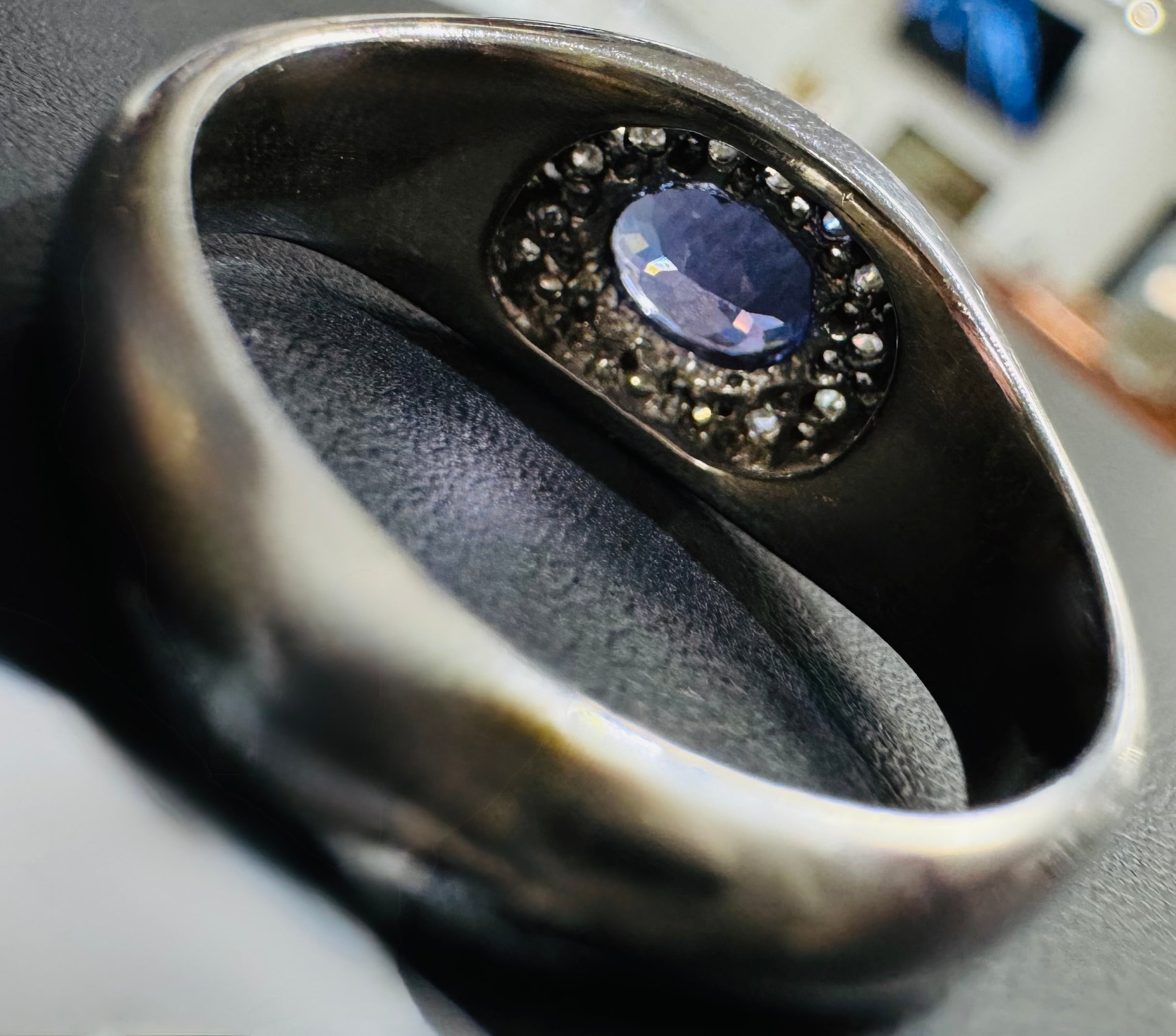 14k White Gold Diamond & Tanzanite Men's Ring