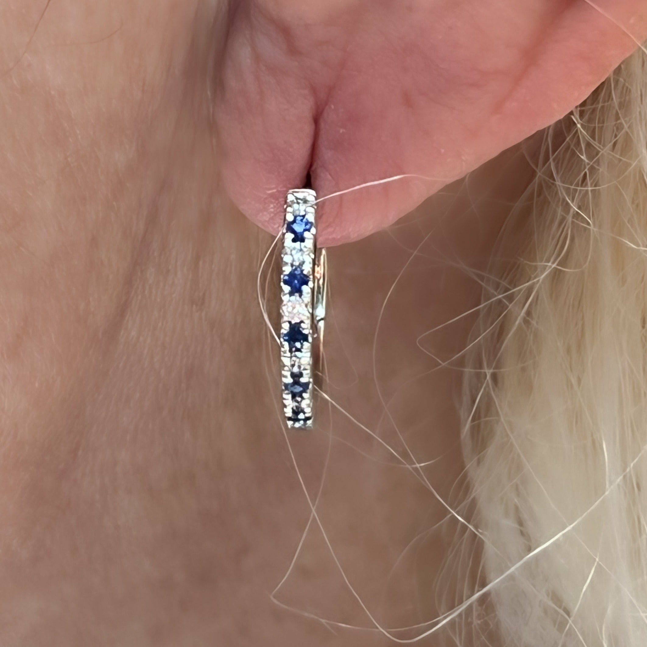 $299 Clearance Sapphire and Diamond Hoop Earrings
