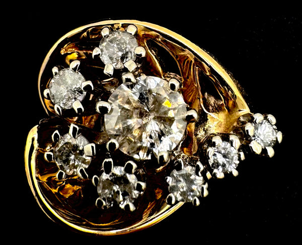 14k Yellow Gold Diamond Cluster Ring