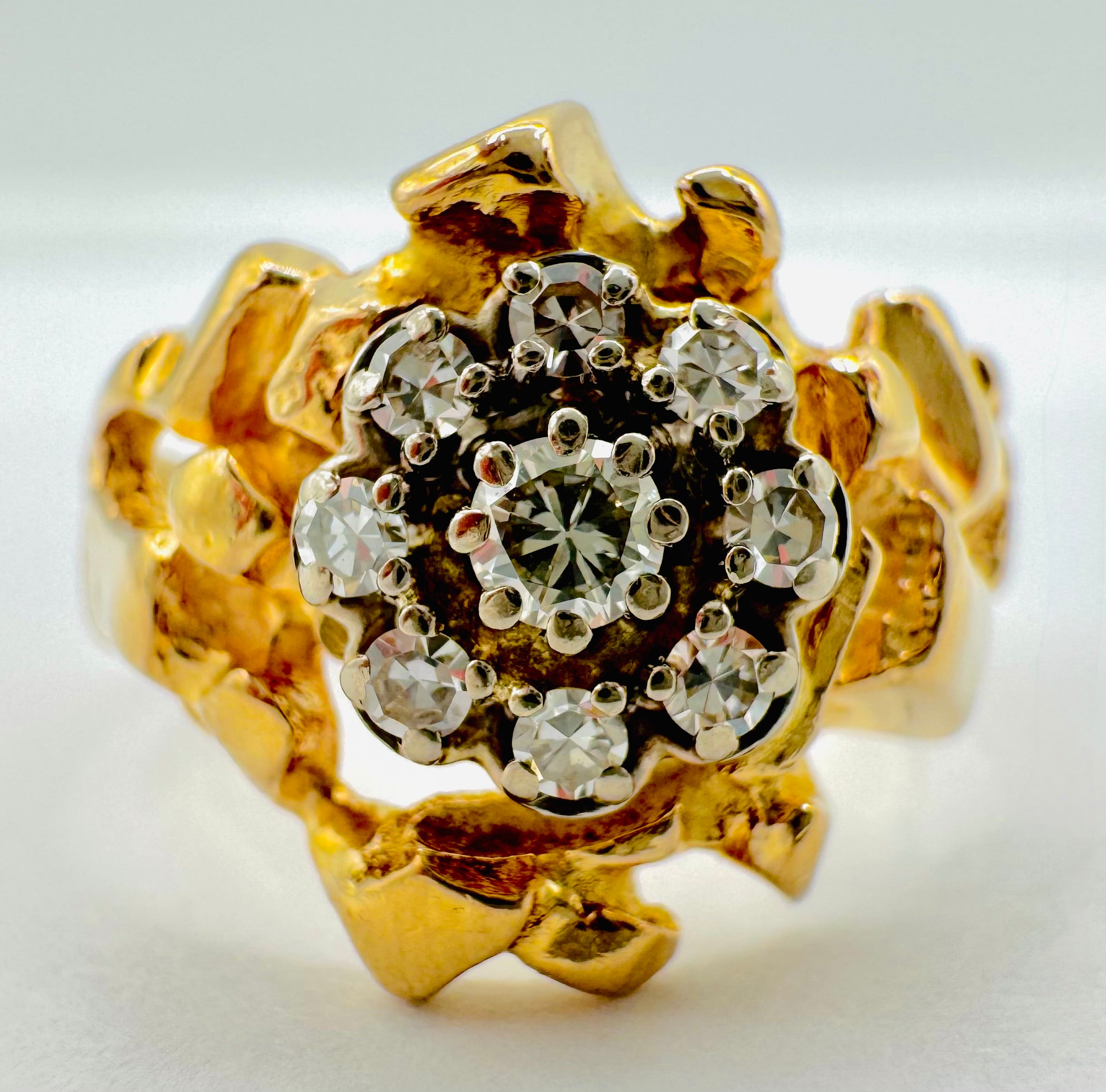 14k Yellow Gold Diamond Nugget Ring