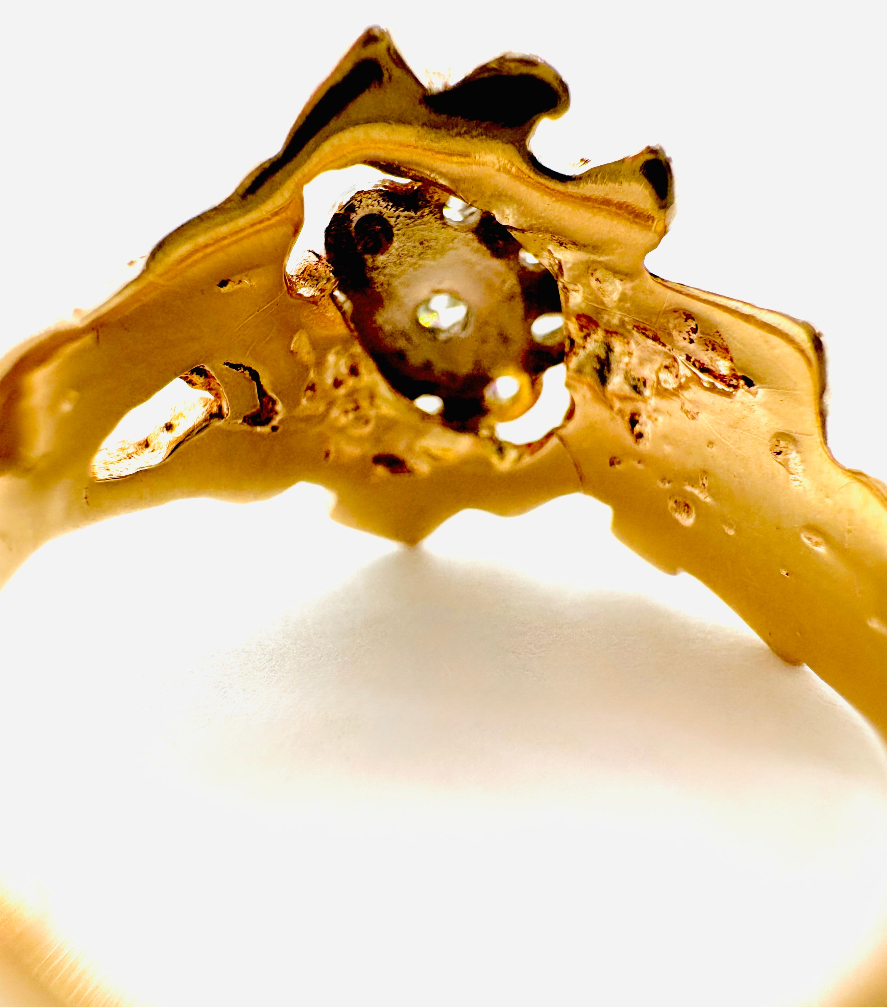 14k Yellow Gold Diamond Nugget Ring
