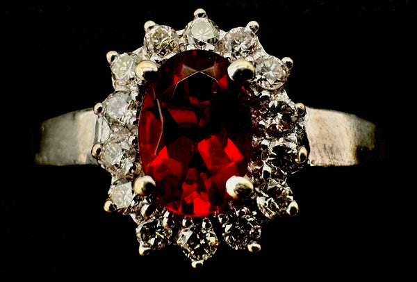 14k White Gold Garnet Diamond Ring
